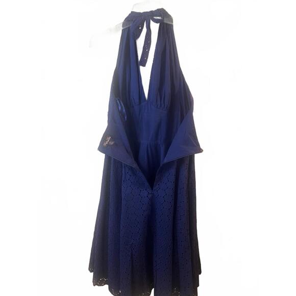 Trashy Diva Navy Blue A-Line Cotton Halter Eyelet Midi Dress Size 12 - Picture 7 of 9